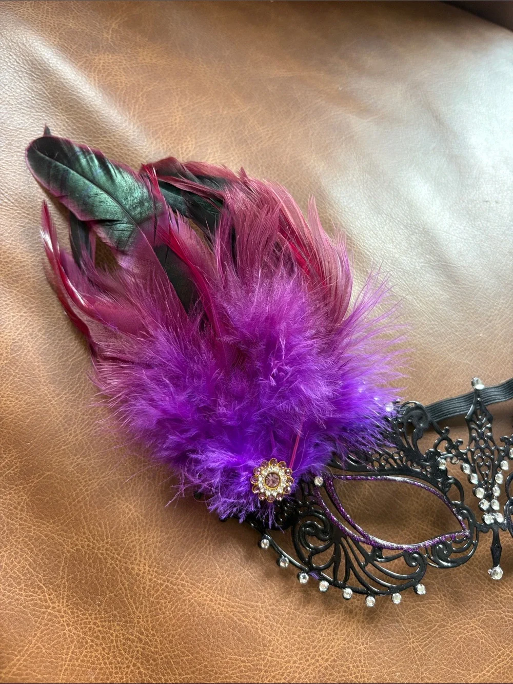 Women's Black and Purple Feather Masquerade Mask